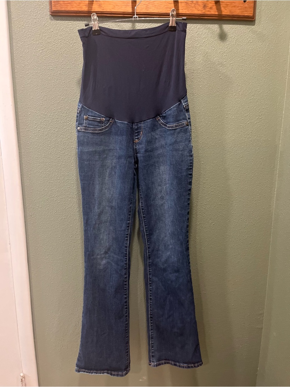 Indigo Blue Women's Dark Blue Flare Maternity Jeans with Black Panel